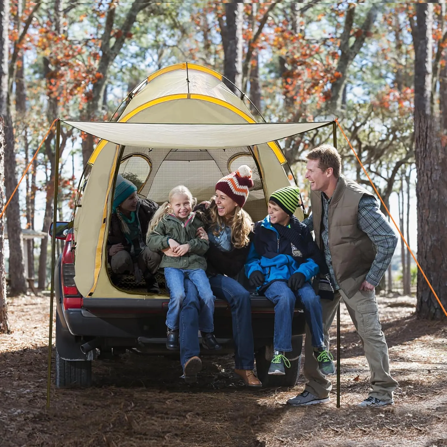 Pickup Truck Tent with Awning Shade,Waterproof PU5000mm Oxford for 5.5-6.3 FT Truck Bed for Camping Travel Outdoor Activities for Chevy Silverado 1500,Ram 1500/Dakota,F150,GMC 1500,Titan,Tundra