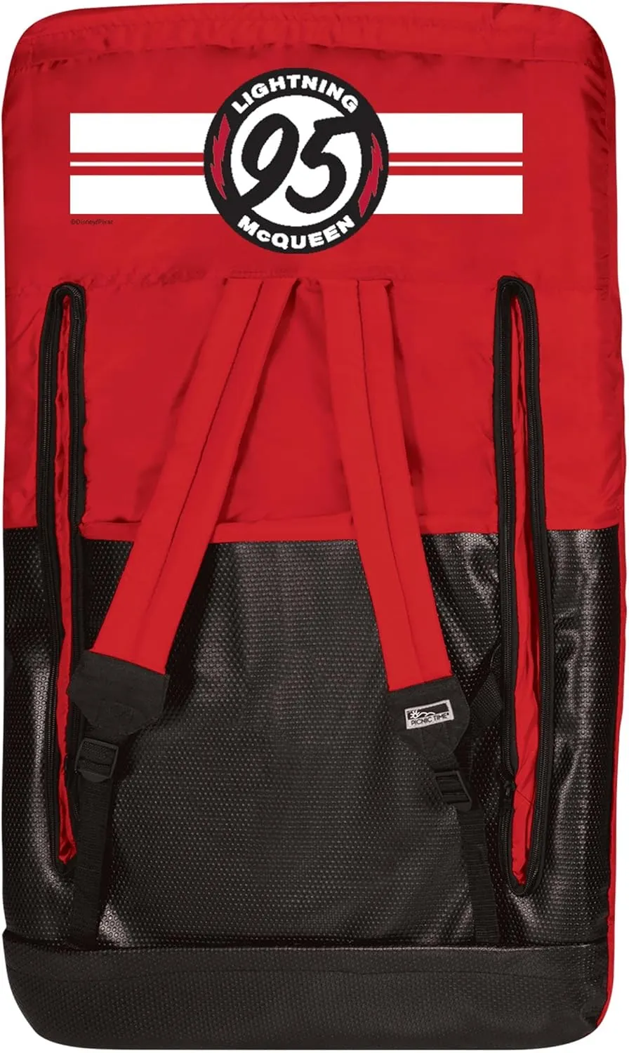 PICNIC TIME Disney Pixar Cars Lightning McQueen Ventura Reclining Stadium Seat with Back Support, Bleacher Seat, Beach Floor Chair, (Red)