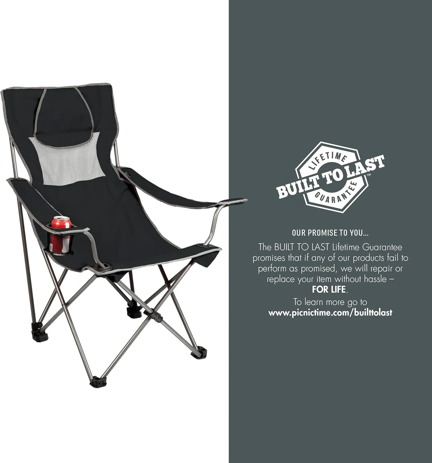 PICNIC TIME NCAA Oregon State Beavers Campsite Camping Chair, Picnic Chair, Outdoor Folding Chair with Carry Bag, Beach Chair, (Black with Gray Accents)