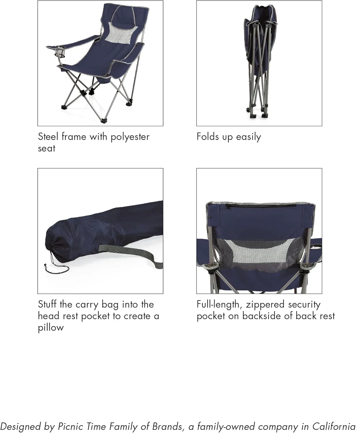 PICNIC TIME NCAA Oregon State Beavers Campsite Camping Chair, Picnic Chair, Outdoor Folding Chair with Carry Bag, Beach Chair, (Black with Gray Accents)