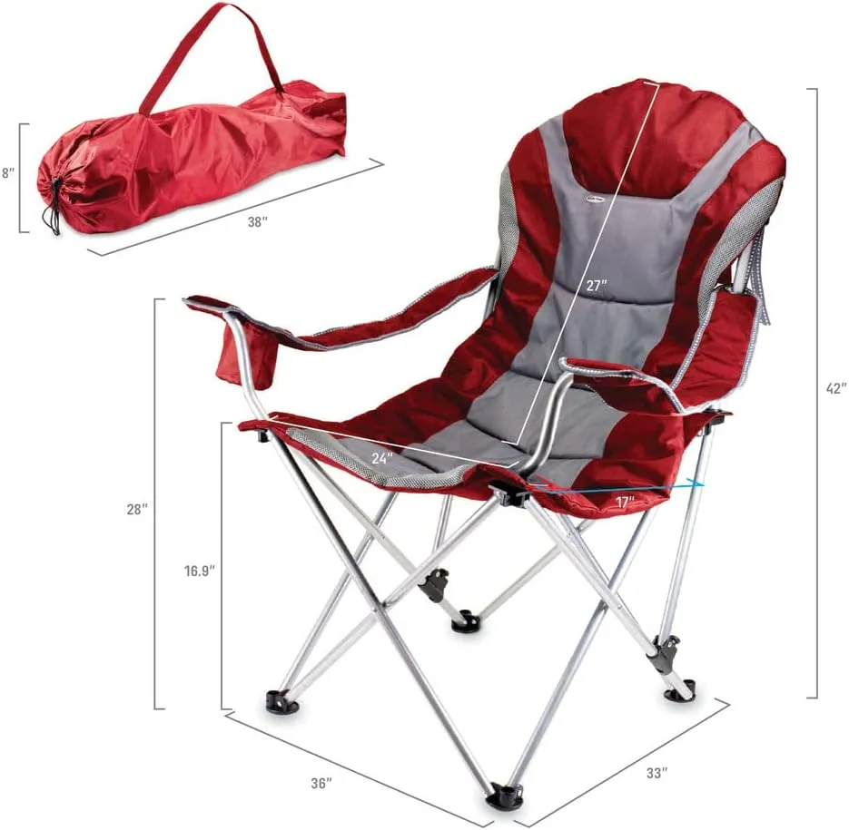 PICNIC TIME NCAA Razorbacks Reclining Camp Chair - Beach Chair for Adults - Sports Chair with Carry Bag