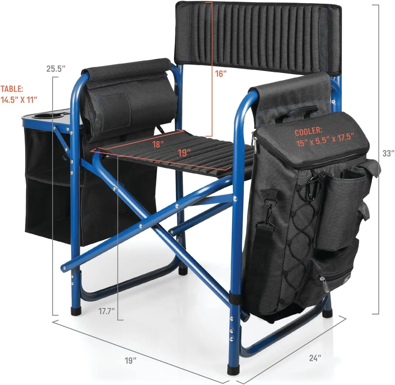 PICNIC TIME NFL Unisex-Adult NFL Fusion Camping Chair with Side Table and Soft Cooler, Beach Chair for Adults, Lawn Chair