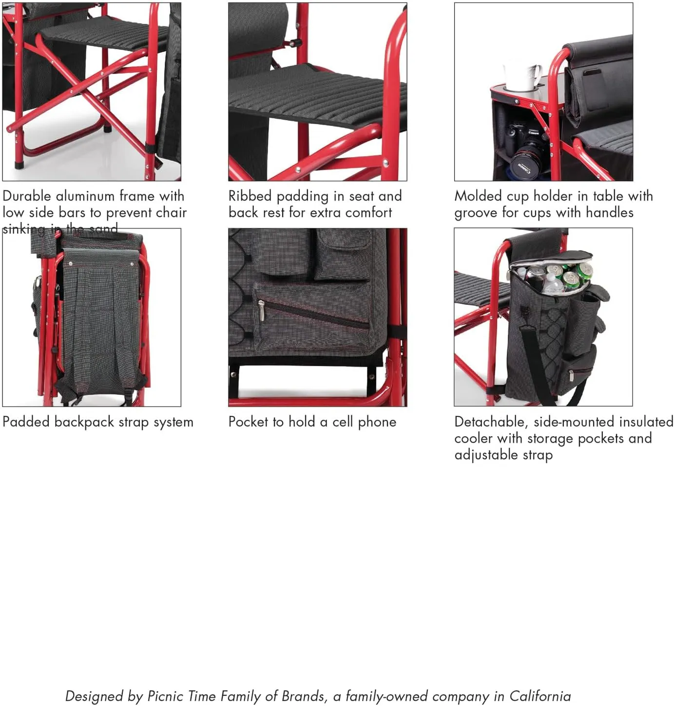 PICNIC TIME NFL Unisex-Adult NFL Fusion Camping Chair with Side Table and Soft Cooler, Beach Chair for Adults, Lawn Chair