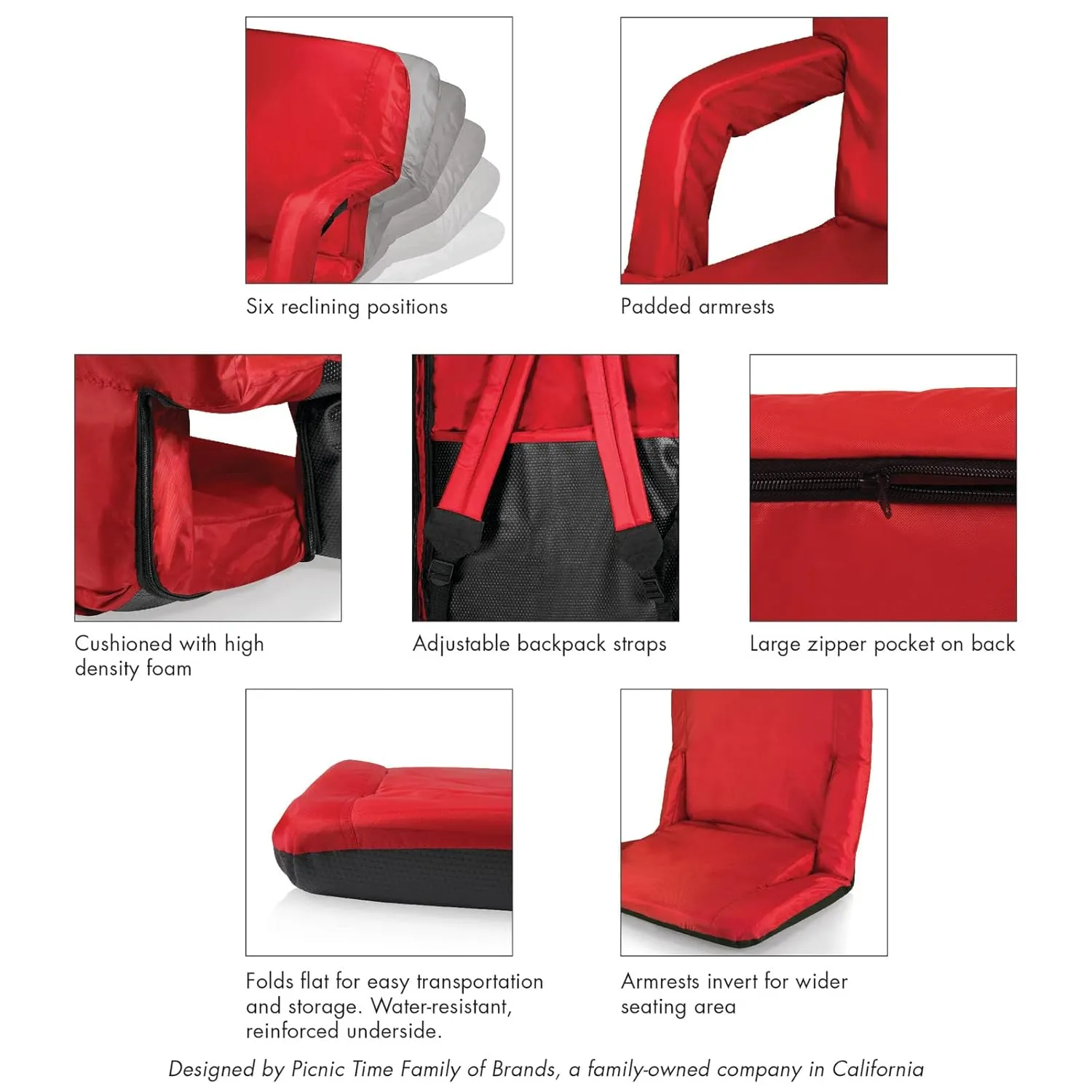 PICNIC TIME Red Buffalo Bills Ventura Seat Portable Recliner Chair