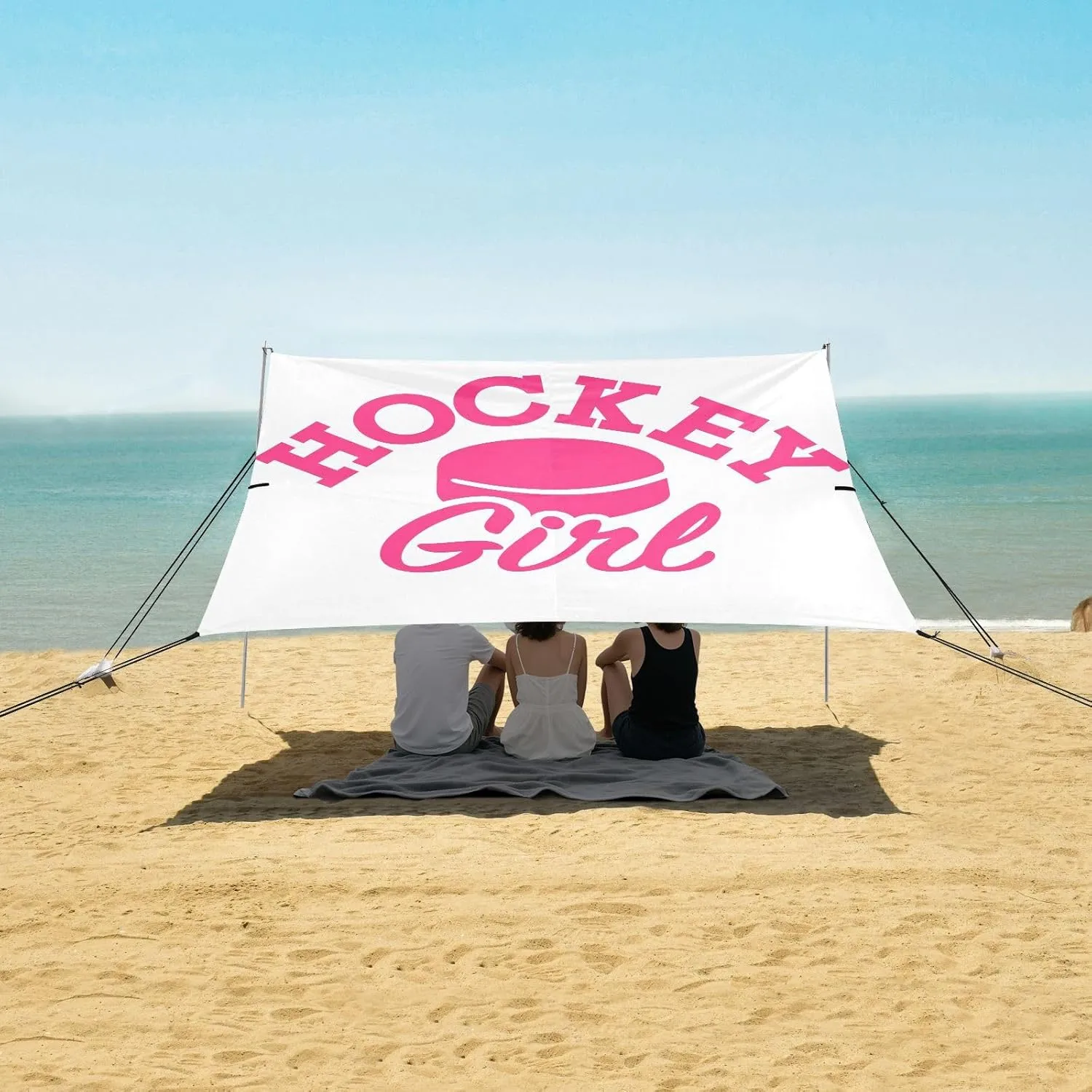 Pink Hockey Girl Beach Camping Tent Sun Shelter for Whole Family, Beach Shade Canopy with UPF50  UV Protection,Easy Set Up and Carry,Outdoor Shade for Trips, Fishing, Backyard Fun Picnics
