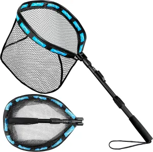 PLUSINNO Floating Fishing Net for Steelhead, Salmon, Fly, Kayak, Bass, Trout Fishing, Catfish, Rubber Coated Landing Net for Easy Catch & Release for Easy Transportation & Storage