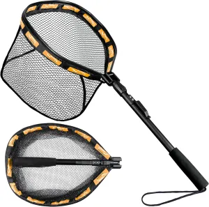 PLUSINNO Floating Fishing Net for Steelhead, Salmon, Fly, Kayak, Bass, Trout Fishing, Catfish, Rubber Coated Landing Net for Easy Catch & Release for Easy Transportation & Storage
