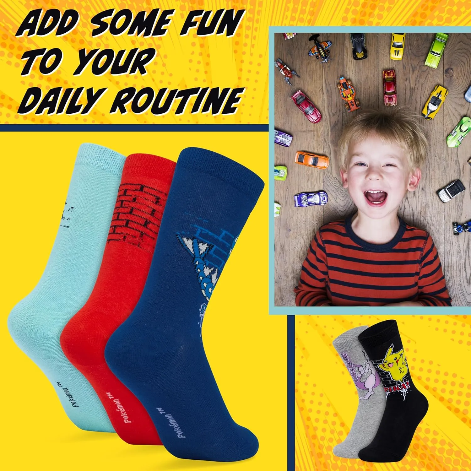 Pokemon Boys Calf Socks, Soft Breathable Kids Socks, Pack of 5 - Gifts for Boys