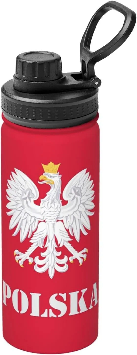 Poland Polish Flag 18 OZ Sports Insulated Water Bottle Stainless Steel Kettle Novelty Drinking Cup for Outdoor Gym Travel
