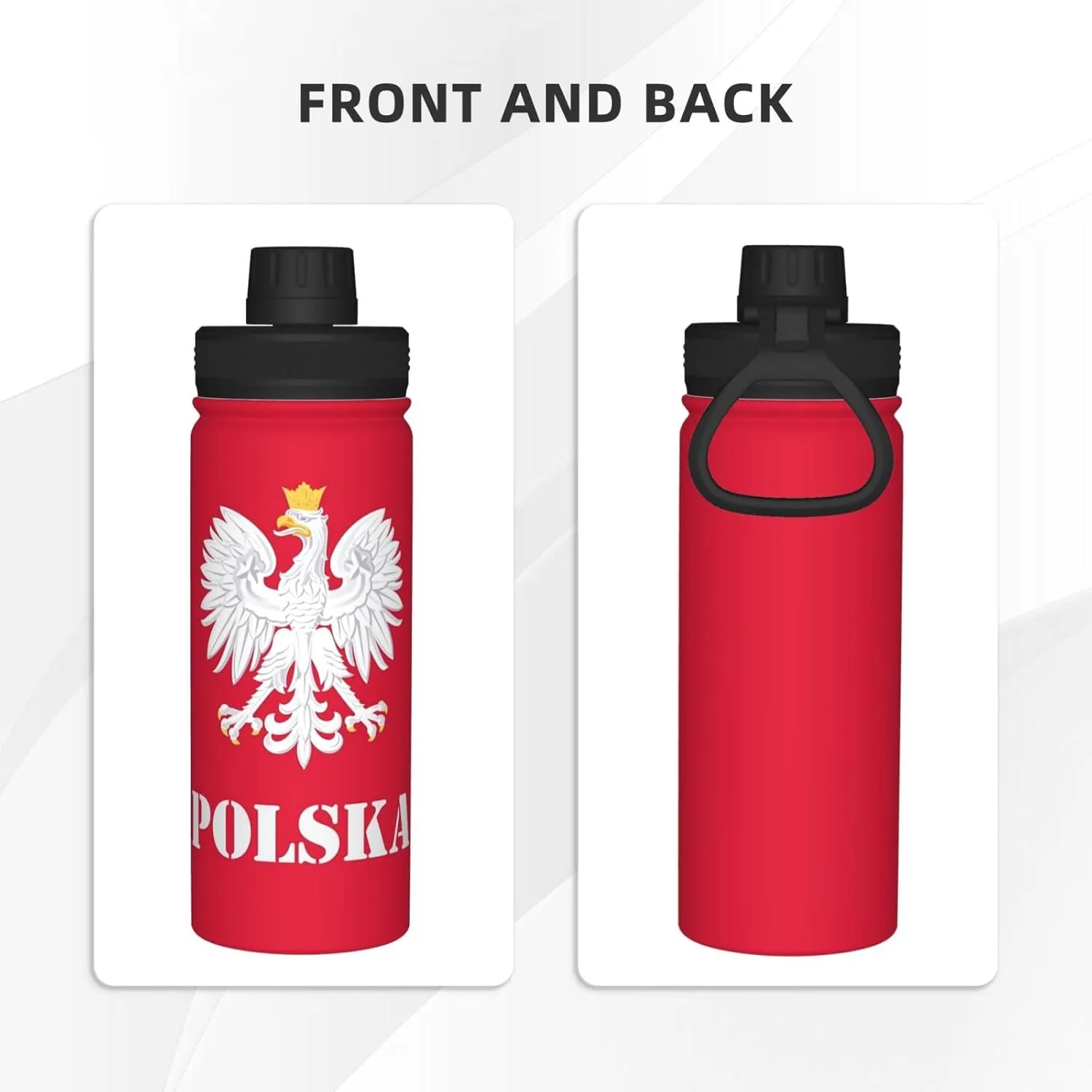 Poland Polish Flag 18 OZ Sports Insulated Water Bottle Stainless Steel Kettle Novelty Drinking Cup for Outdoor Gym Travel