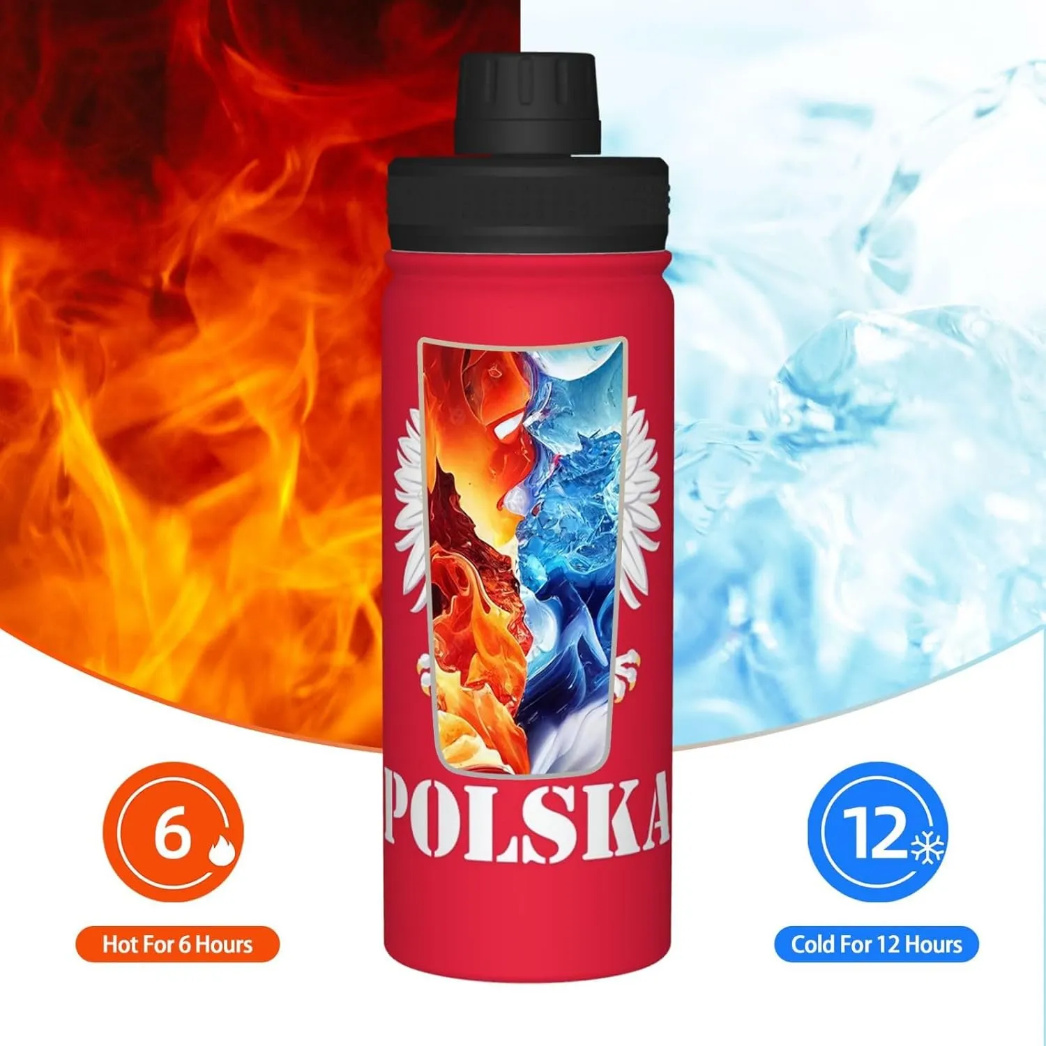 Poland Polish Flag 18 OZ Sports Insulated Water Bottle Stainless Steel Kettle Novelty Drinking Cup for Outdoor Gym Travel