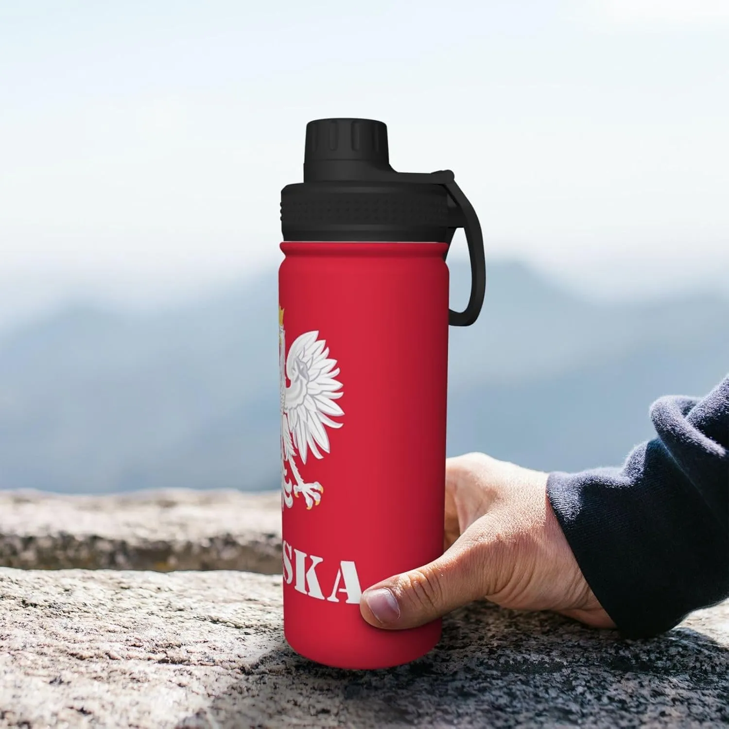Poland Polish Flag 18 OZ Sports Insulated Water Bottle Stainless Steel Kettle Novelty Drinking Cup for Outdoor Gym Travel