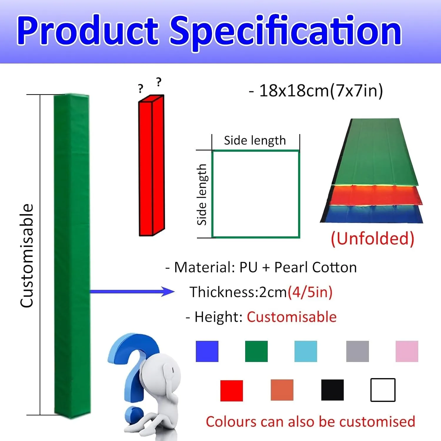 Pole Cushion Padding Wrap Square 3 4 5 6 ft Tall, Waterproof Basketball Hoop Protector Pad, 18 X 18 CM Garage Post Covers for Courtyard/Exercise Equipment(Red,100cm/3.3feet)