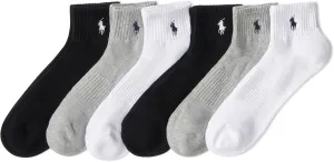 POLO RALPH LAUREN Classic Sport Solid Ankle Socks - 6 Pair Pack - Athletic Cushioned Cotton