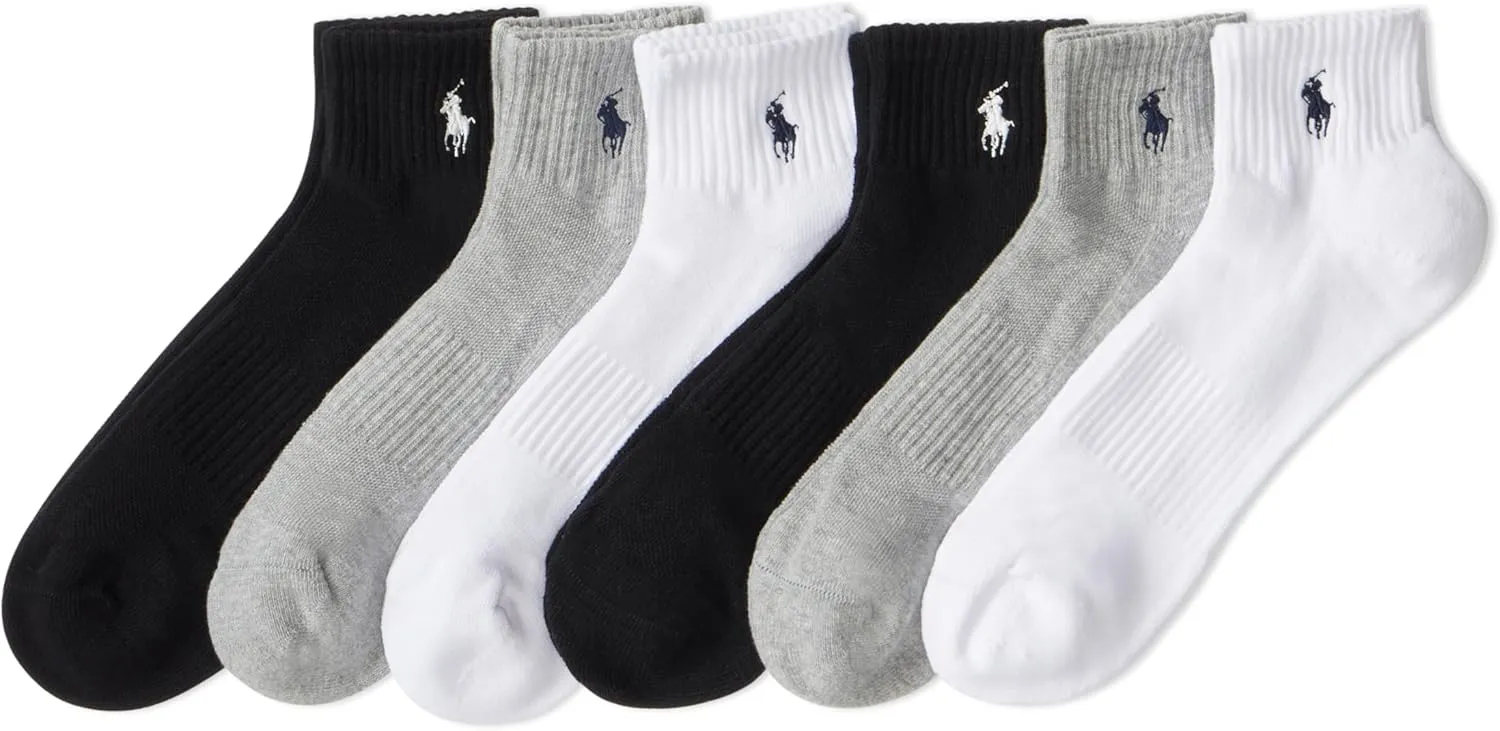 POLO RALPH LAUREN Classic Sport Solid Ankle Socks - 6 Pair Pack - Athletic Cushioned Cotton