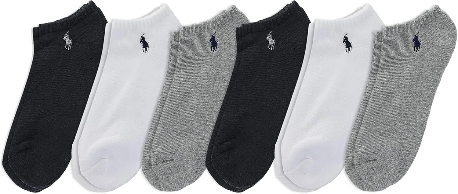 POLO RALPH LAUREN mens Classic Sport Solid Low Cut Socks - 6 Pair Pack - Athletic Cushioned Cotton