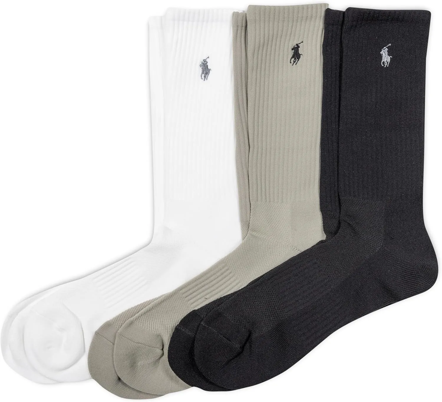 POLO RALPH LAUREN Men's Tech Athletic Crew Socks - 3 Pair Pack - Sport Cushioned Arch Support