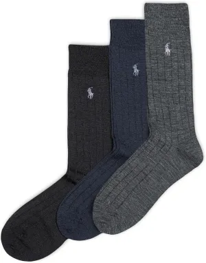 POLO RALPH LAUREN Merino Wool Dress Crew Socks - 3 Pair Pack - Breathable Wool & Heel-toe Reinforcement