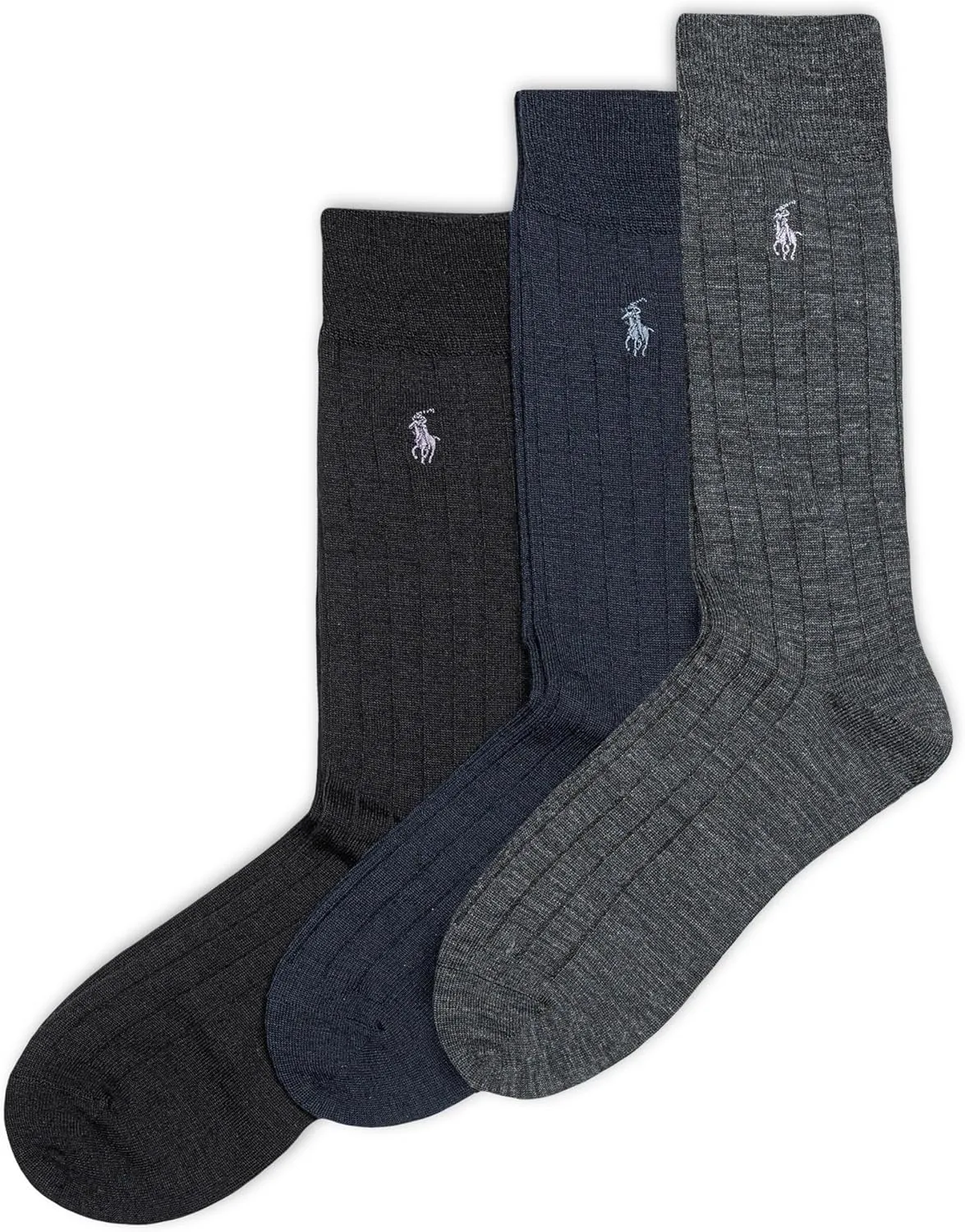 POLO RALPH LAUREN Merino Wool Dress Crew Socks - 3 Pair Pack - Breathable Wool & Heel-toe Reinforcement