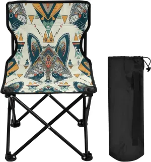 Polygonal Pattern Fox Portable Outdoor Folding Chair Anti-Slip Padded Oxford Cloth Stool Camping Chair Small for Beach Hiking Fishing Gardening Quad Camp Chair