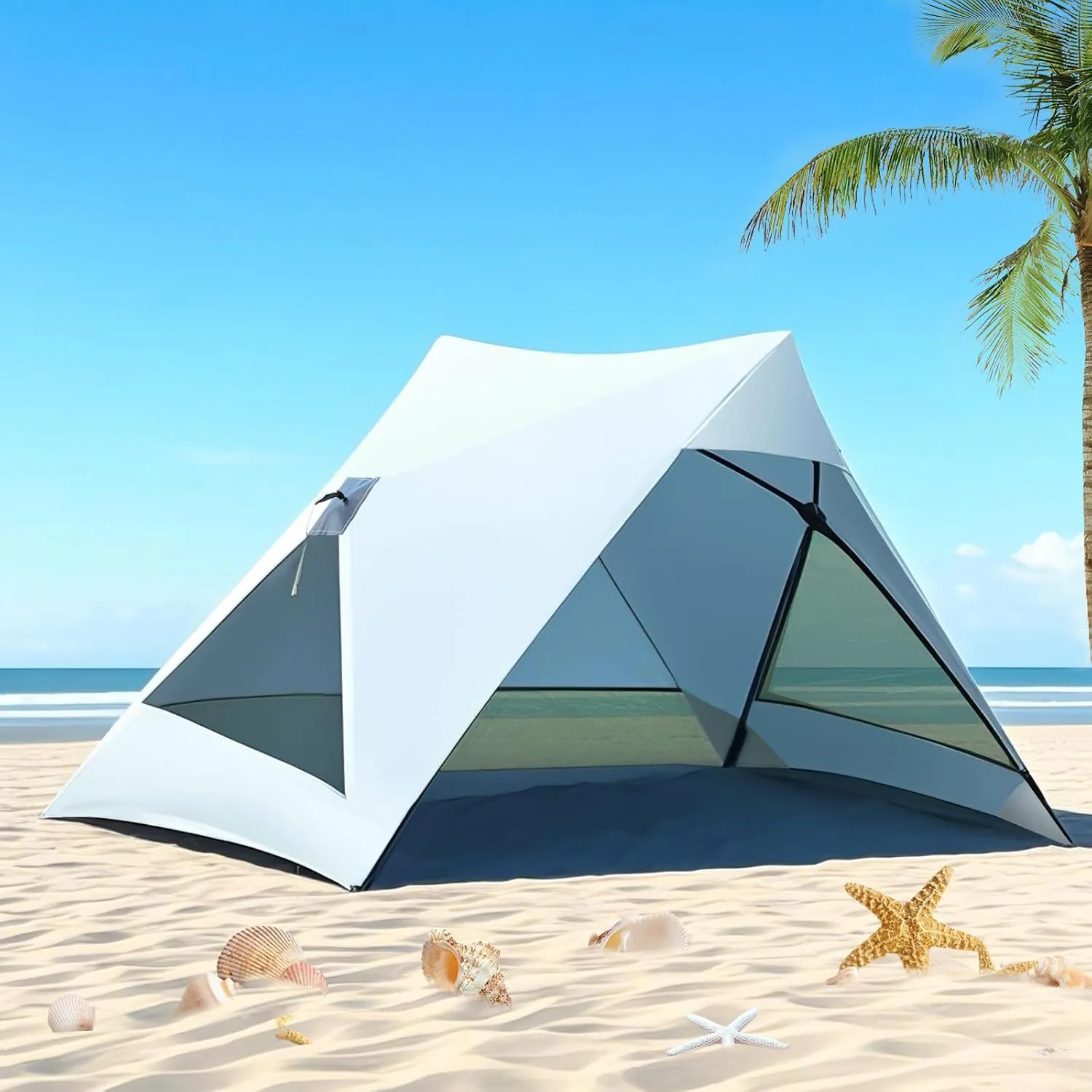 Pop Up Beach Tent for 2/3/4 Person with UPF 50  UV Protection, Lightweight & Easy Setup Beach Shade Canopy, Wind-Resistant Shelter Portable Cabana for Family Outdoor Picnics Fishing