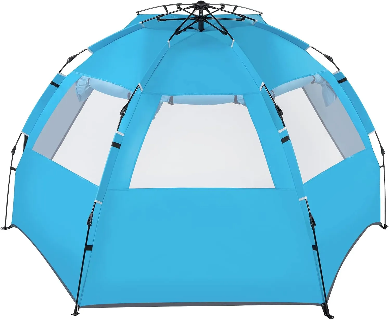 Pop Up Beach Tent for 4 Person Fiberglass Pole Oxford Cloth Quick-Open Tent Easy Setup and Portable Beach Shade Sun Shelter Canopy Blue