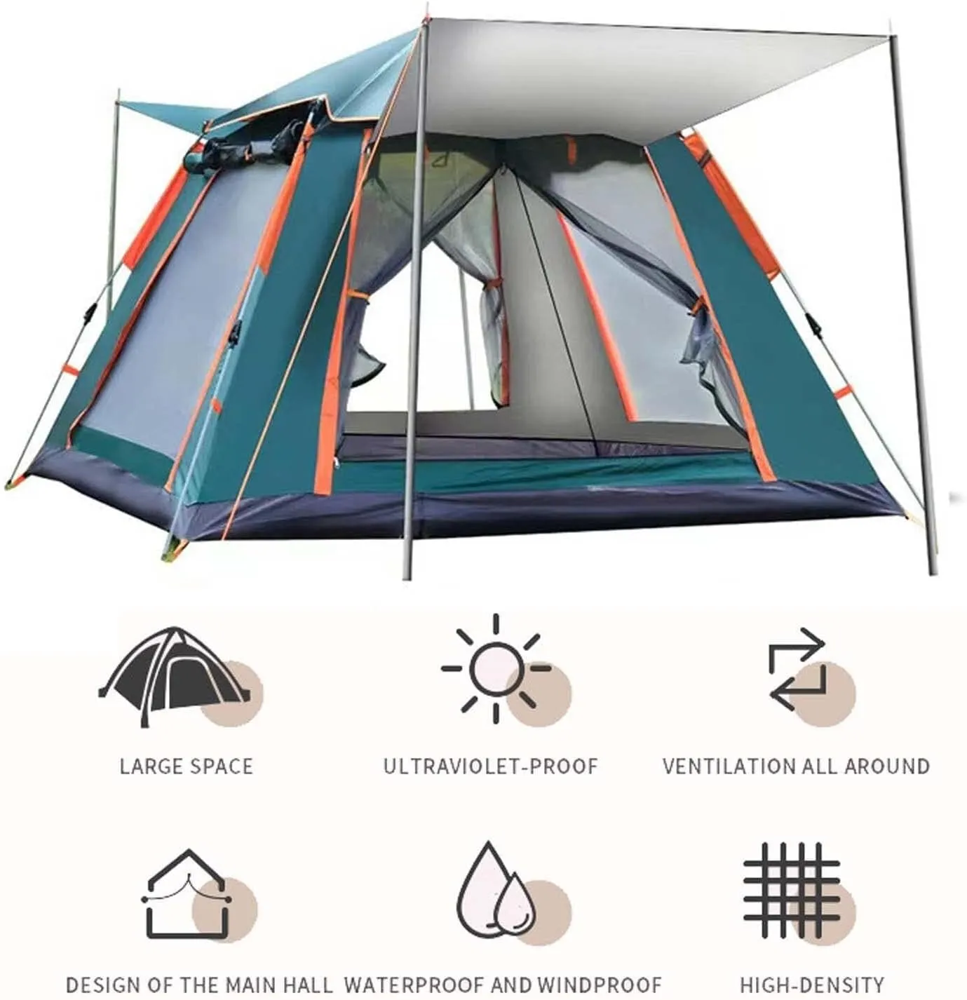 Pop Up Camping Tent 104x104x75 Inch, 2/4/6 Person Dome Tent, Waterproof & Windproof, Easy Setup with Double Layer, Lightweight Outdoor Tent for Backpacking, Hiking & Family Camping