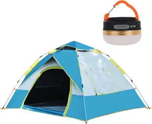 Pop up camping tent 4 person instant setup waterproof Family Tent with USB Outdoor camping light Portable Travel shelter Tent Portable and foldable, 2 mesh windows, 2D-shaped door, with carry bag,B