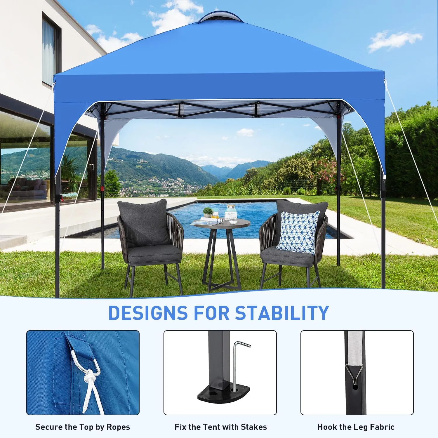 Pop Up Canopy, 8x8 FT Instant Outdoor Canopy Tent with Carrying Bag, 3 Adjustable Heights - Portable for Event, Parties, Camping and More Outdoor Activities