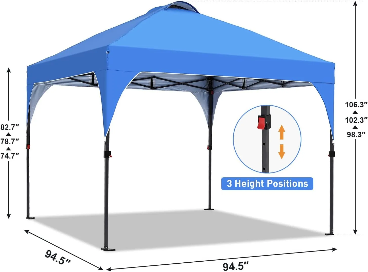 Pop Up Canopy, 8x8 FT Instant Outdoor Canopy Tent with Carrying Bag, 3 Adjustable Heights - Portable for Event, Parties, Camping and More Outdoor Activities
