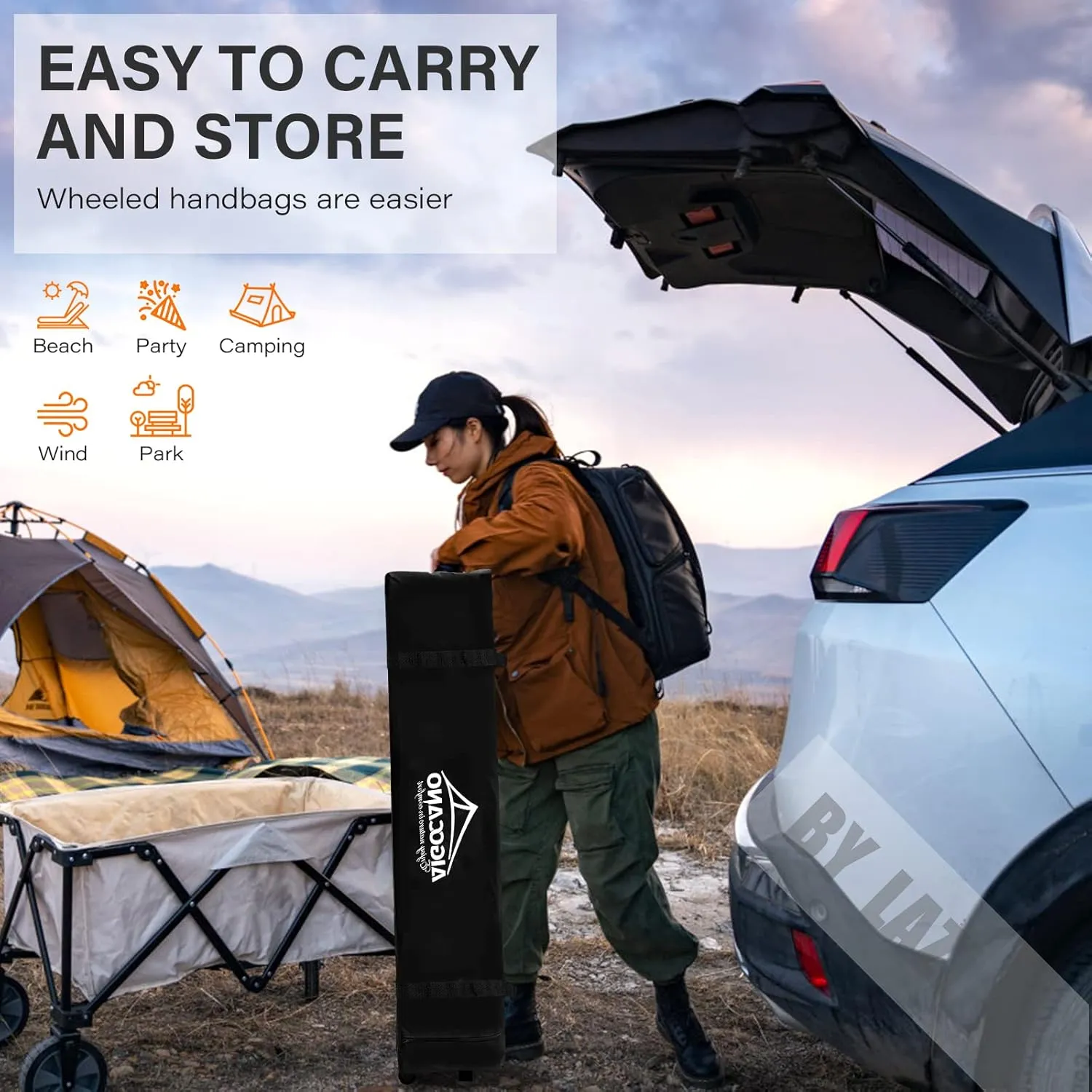 Pop up Canopy Tent,10x10 Instant Outdoor Canopy for Parties with Wheeled Bag,Black
