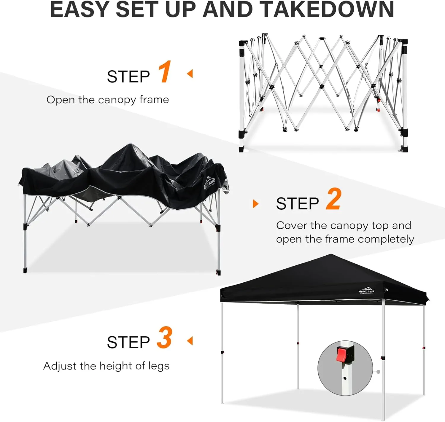 Pop up Canopy Tent,10x10 Instant Outdoor Canopy for Parties with Wheeled Bag,Black