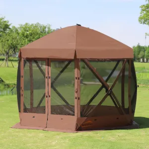 Pop Up Screen Tent, 10'x10' Windproof & UV Protection Sun Shelter, Portable Instant Setup, 6-Sided Screen Tent for Picnic, Camping, Backyard, Outdoor (Brown)
