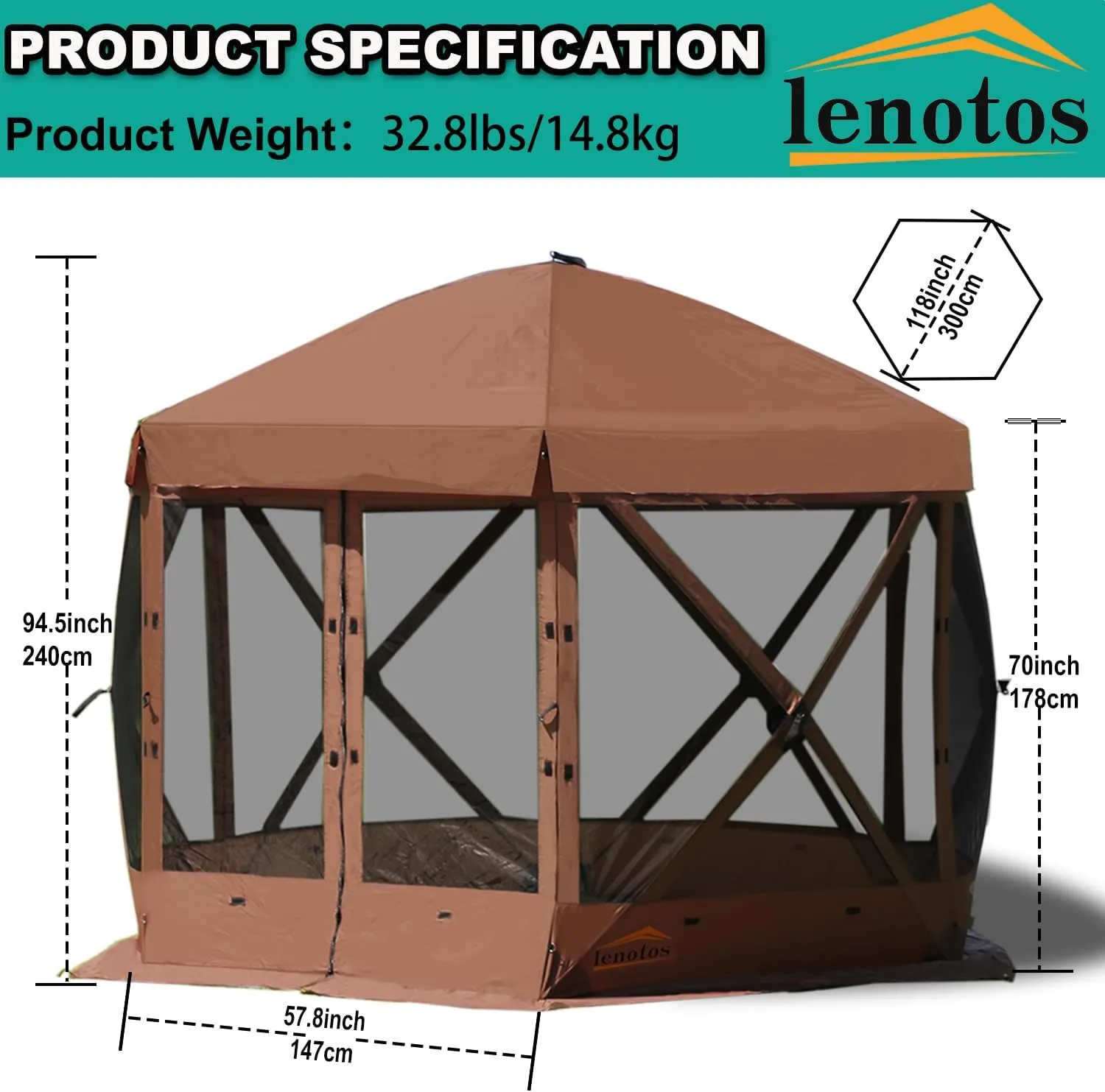 Pop Up Screen Tent, 10'x10' Windproof & UV Protection Sun Shelter, Portable Instant Setup, 6-Sided Screen Tent for Picnic, Camping, Backyard, Outdoor (Brown)