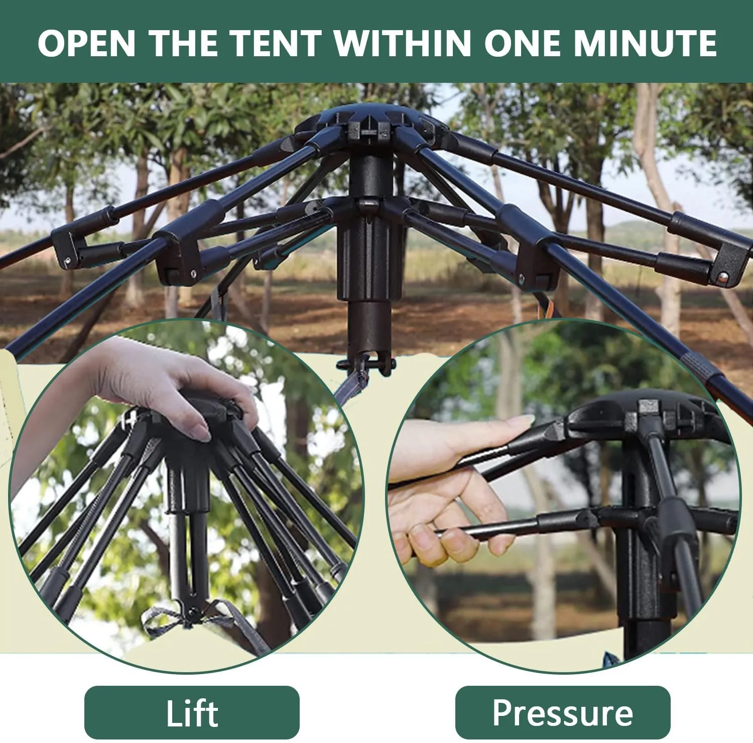 Pop up Tent Automatic 2/3 Person Camping Tent, Quick-Opening, Rainproof, Sunshine-Proof, Portable for Fishing, Hiking, Mountaineering, Hunting