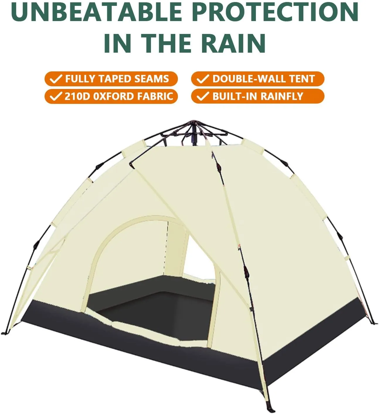 Pop up Tent Automatic 2/3 Person Camping Tent, Quick-Opening, Rainproof, Sunshine-Proof, Portable for Fishing, Hiking, Mountaineering, Hunting
