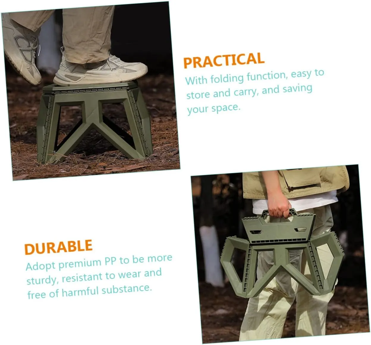 POPETPOP Collapsible Fishing Stool for Camping Folding Camping Chair Ergonomic Handle Portable Stool for Hiking Outdoor Activities