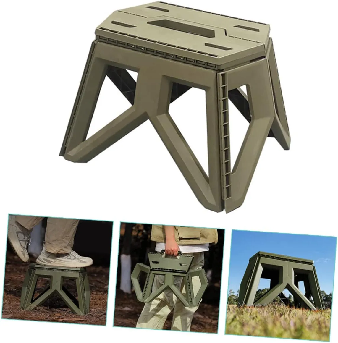 POPETPOP Collapsible Fishing Stool for Camping Folding Camping Chair Ergonomic Handle Portable Stool for Hiking Outdoor Activities