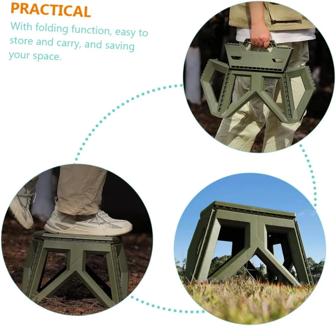 POPETPOP Collapsible Fishing Stool for Camping Folding Camping Chair Ergonomic Handle Portable Stool for Hiking Outdoor Activities