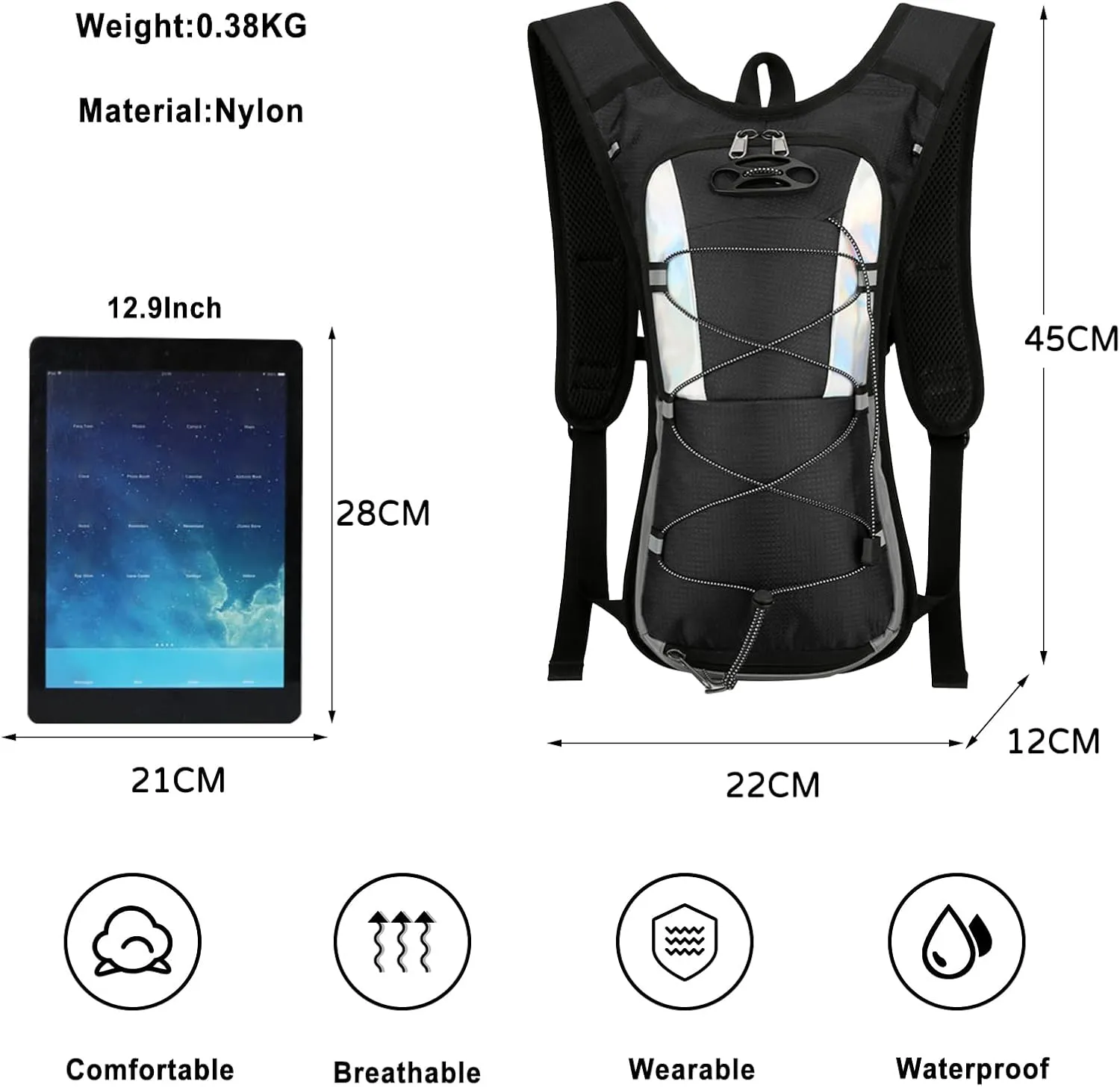 PORRASSO Hiking Backpack 19L Rucksack Hydration Pack Breathable Daypack