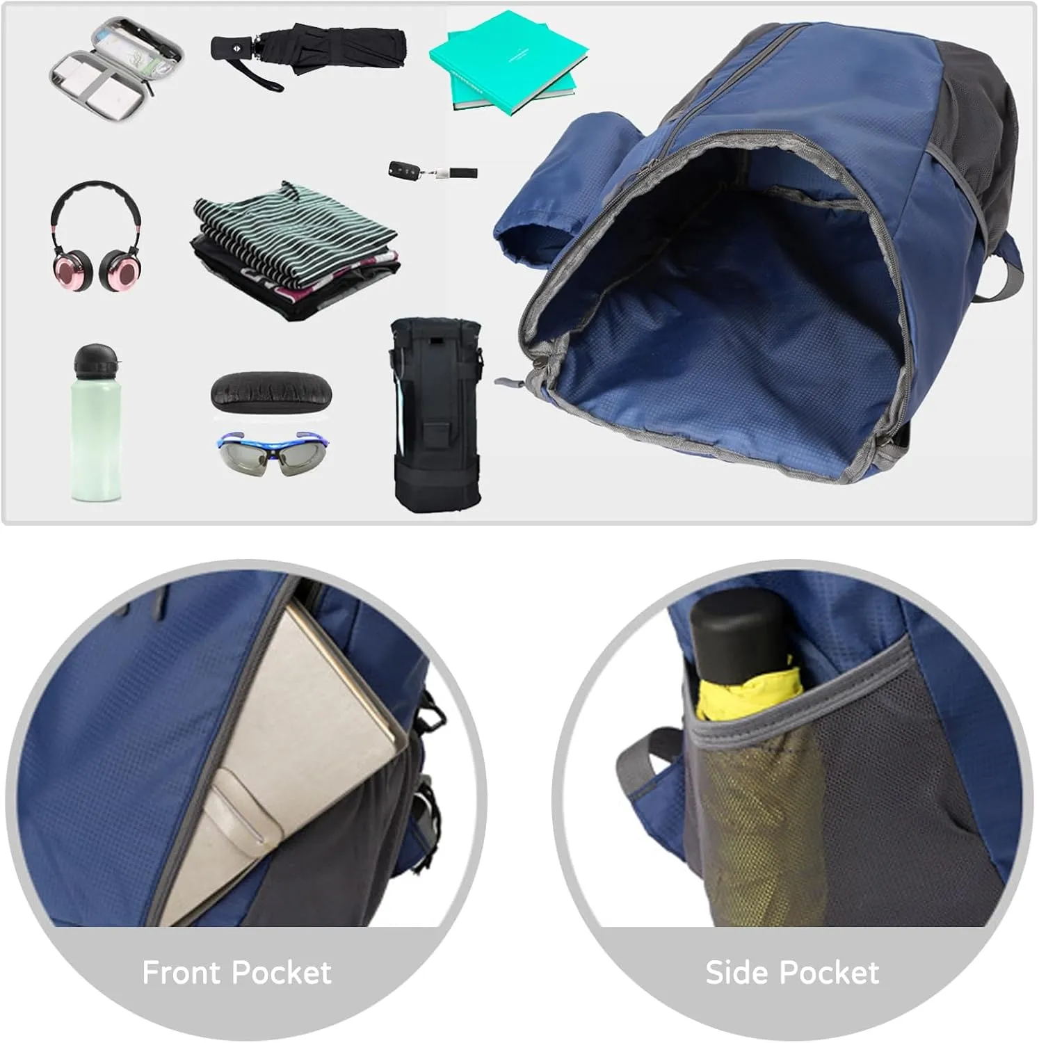 PORRASSO Hiking Backpack Foldable Waterproof Daypack Lightweight Rucksack Backpack for Women Men Camping Trekking Cycling Climbing Outdoor Sports Black A