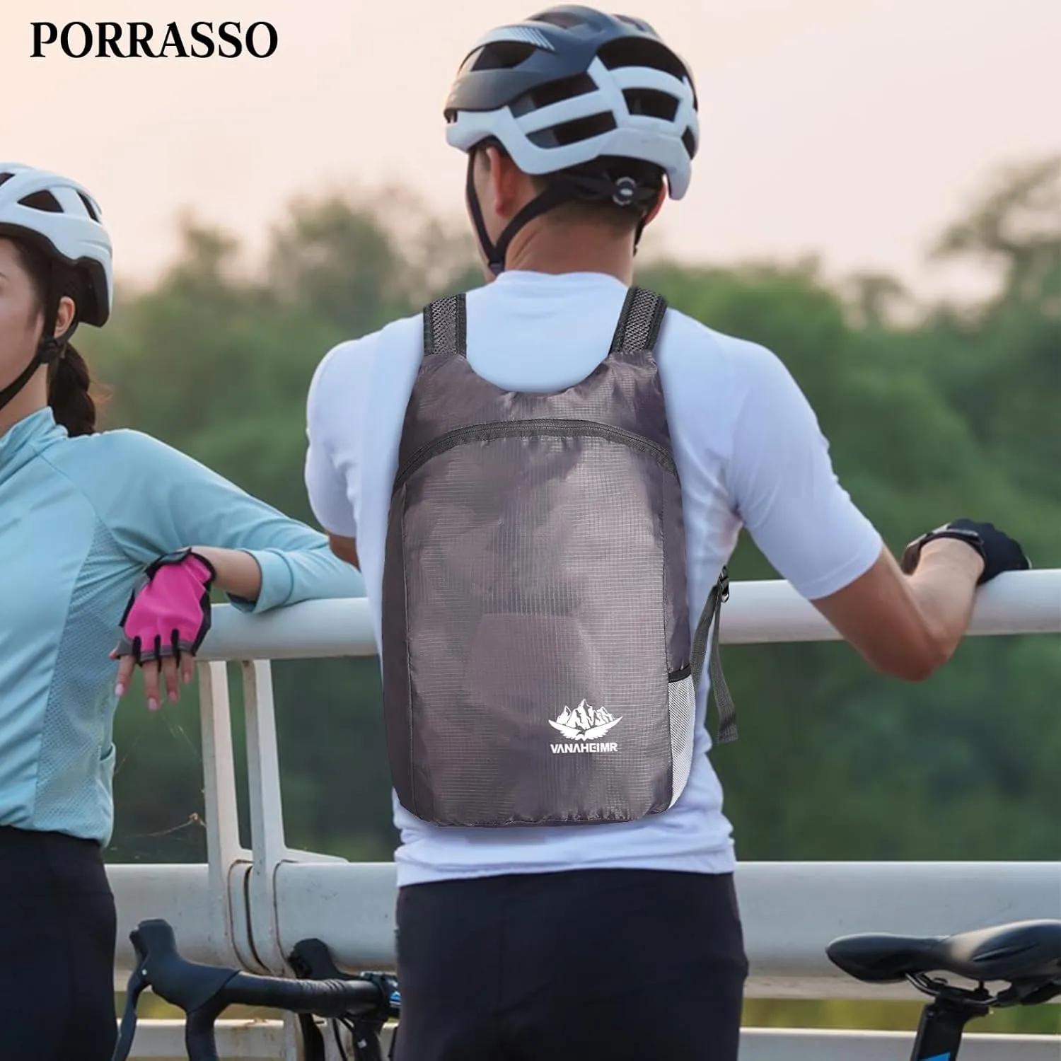 PORRASSO Hiking Backpack Lightweight Waterproof Daypack 20L Foldable Rucksack Backpack for Women Men Camping Trekking Cycling Climbing Outdoor Sports Grey