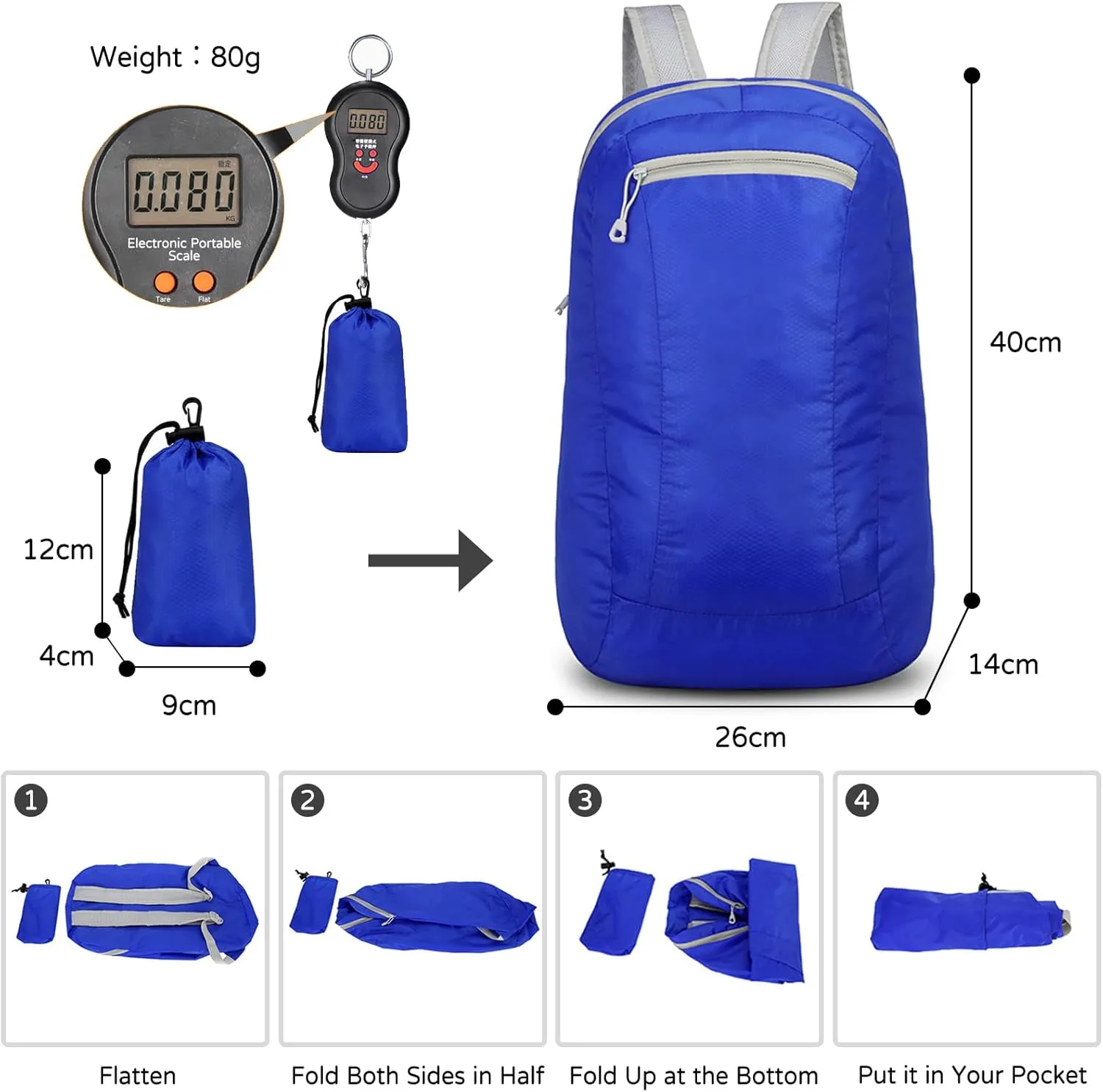 PORRASSO Hiking Backpack Lightweight Waterproof Daypack Foldable Rucksack Backpack for Women Men Camping Trekking Cycling Climbing Outdoor Sports Black B