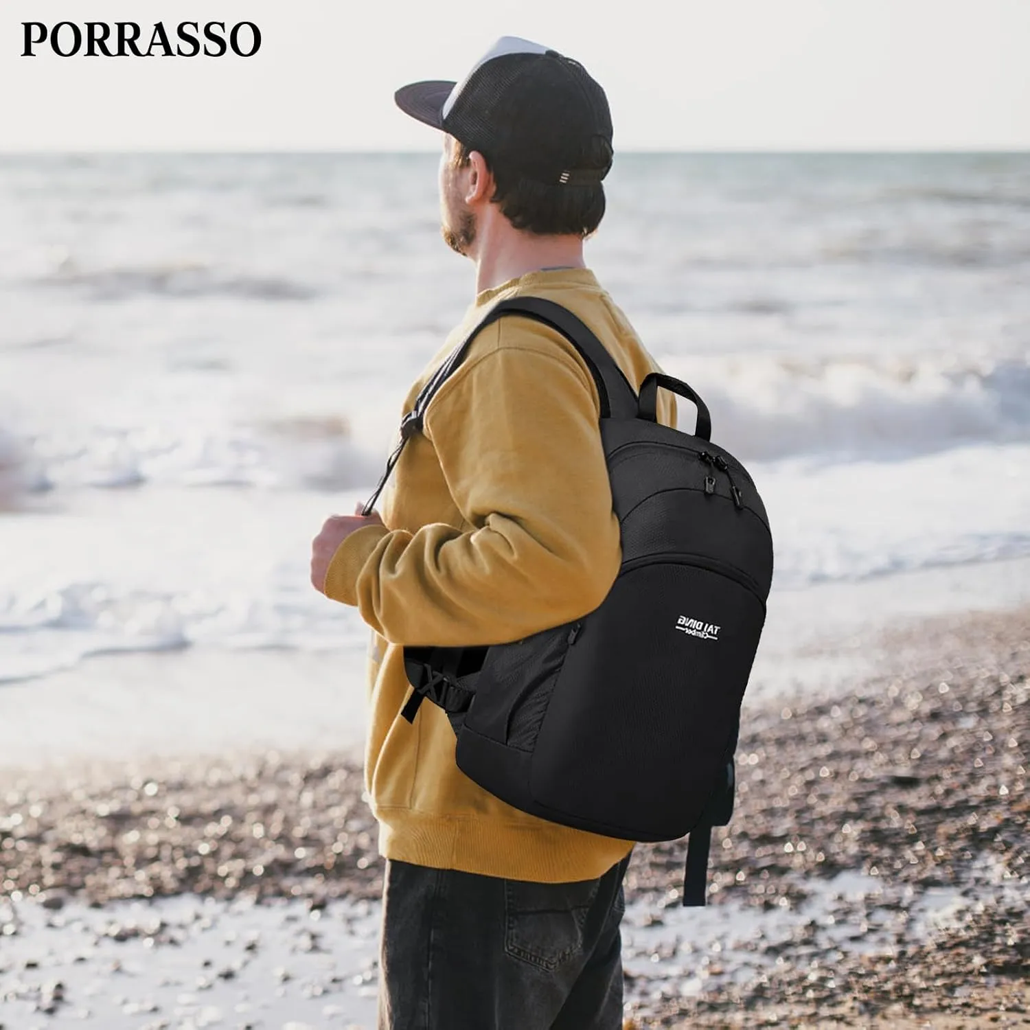 PORRASSO Hiking Backpack Waterproof Daypack Lightweight Foldable Rucksack 19L Backpack for Women Men Camping Trekking Cycling Climbing Outdoor Sports Black