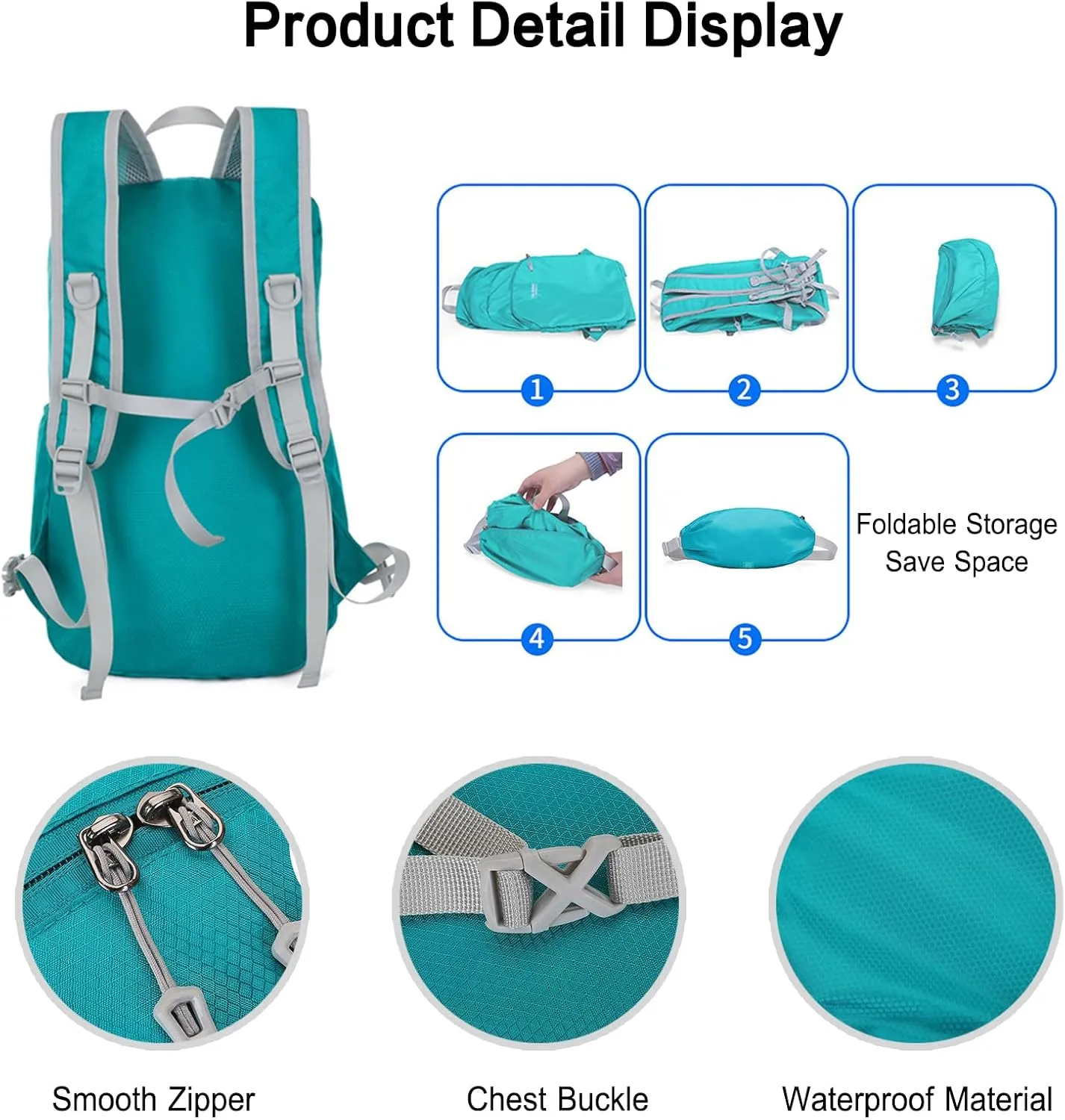PORRASSO Hiking Backpack Waterproof Daypack Lightweight Foldable Rucksack 19L Backpack for Women Men Camping Trekking Cycling Climbing Outdoor Sports Black