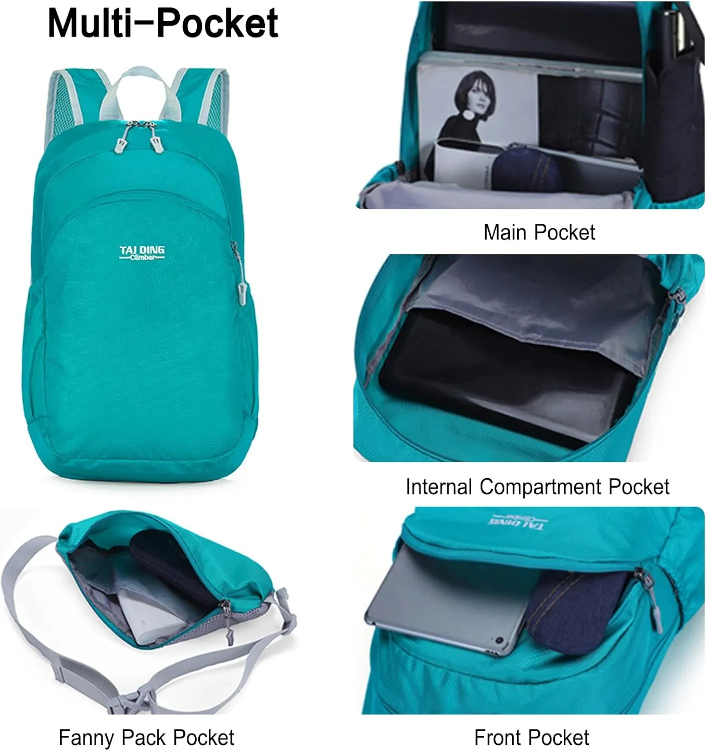PORRASSO Hiking Backpack Waterproof Daypack Lightweight Foldable Rucksack 19L Backpack for Women Men Camping Trekking Cycling Climbing Outdoor Sports Black