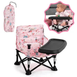 Portable Baby Chair Bumbo Seat with Tray,Baby Camping Chair with Tray for Girl,Design Straps to Kitchen Chairs,Indoor/Outdoor Use(Pink)