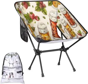Portable Camping Chair Food Beer Portable Folding Backpacking Chair Camping Chair with Carry Bag for Outdoor Camp Hiking Backpack Beach Travel
