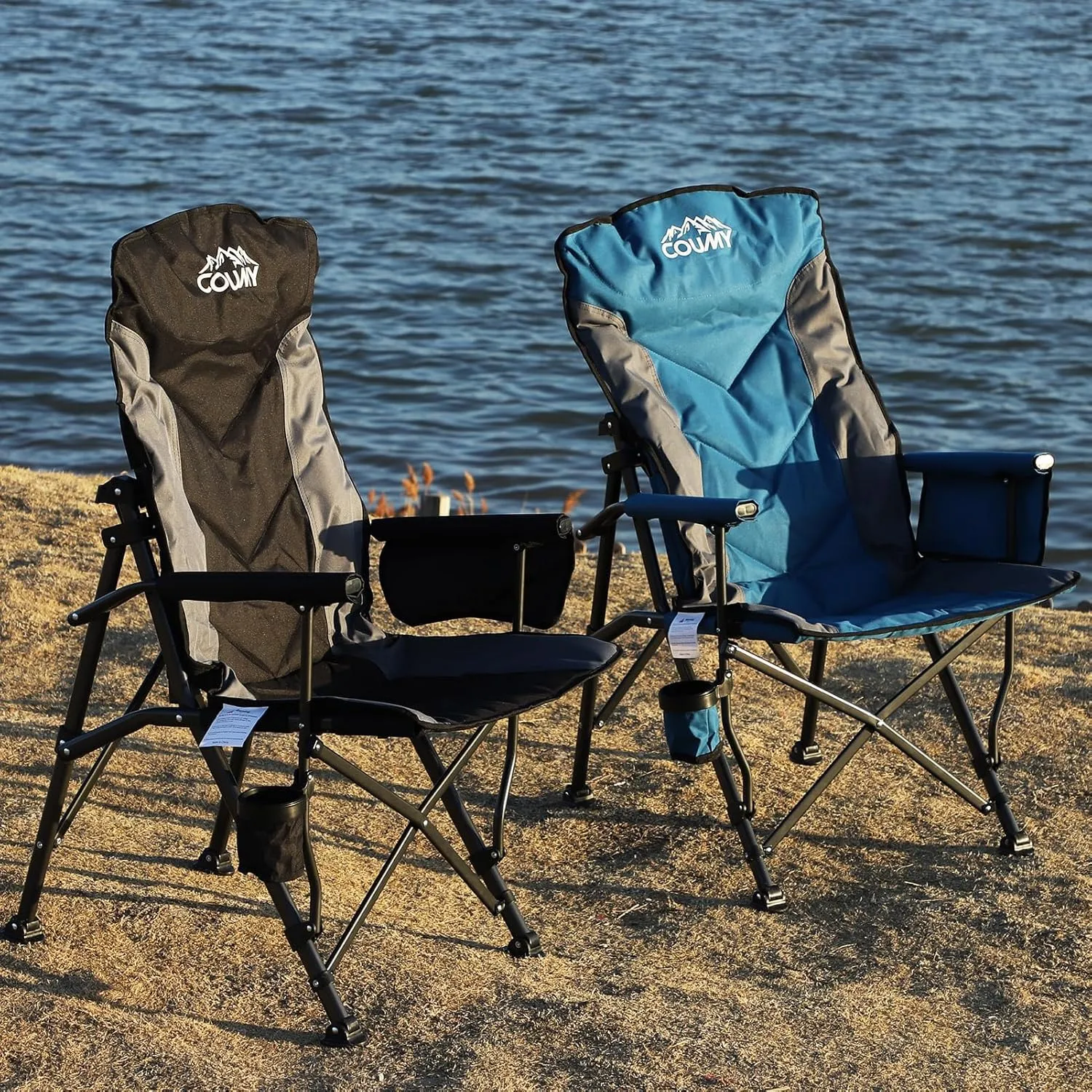 Portable Camping Chair,Adjustable High Back Camp Chair Oversized Folding Chair with Padded Lumbar Support,Side Pocket,Carry Bag,Outdoor Chair for Beach Garden Lawn,Heavy Duty Supports 400lbs(Black)
