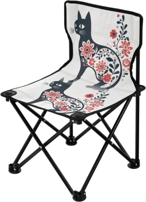Portable Camping Folding Chairs Foldable Chair Small Floral Cat Lightweight Backpacking Outdoor Outside Fishing